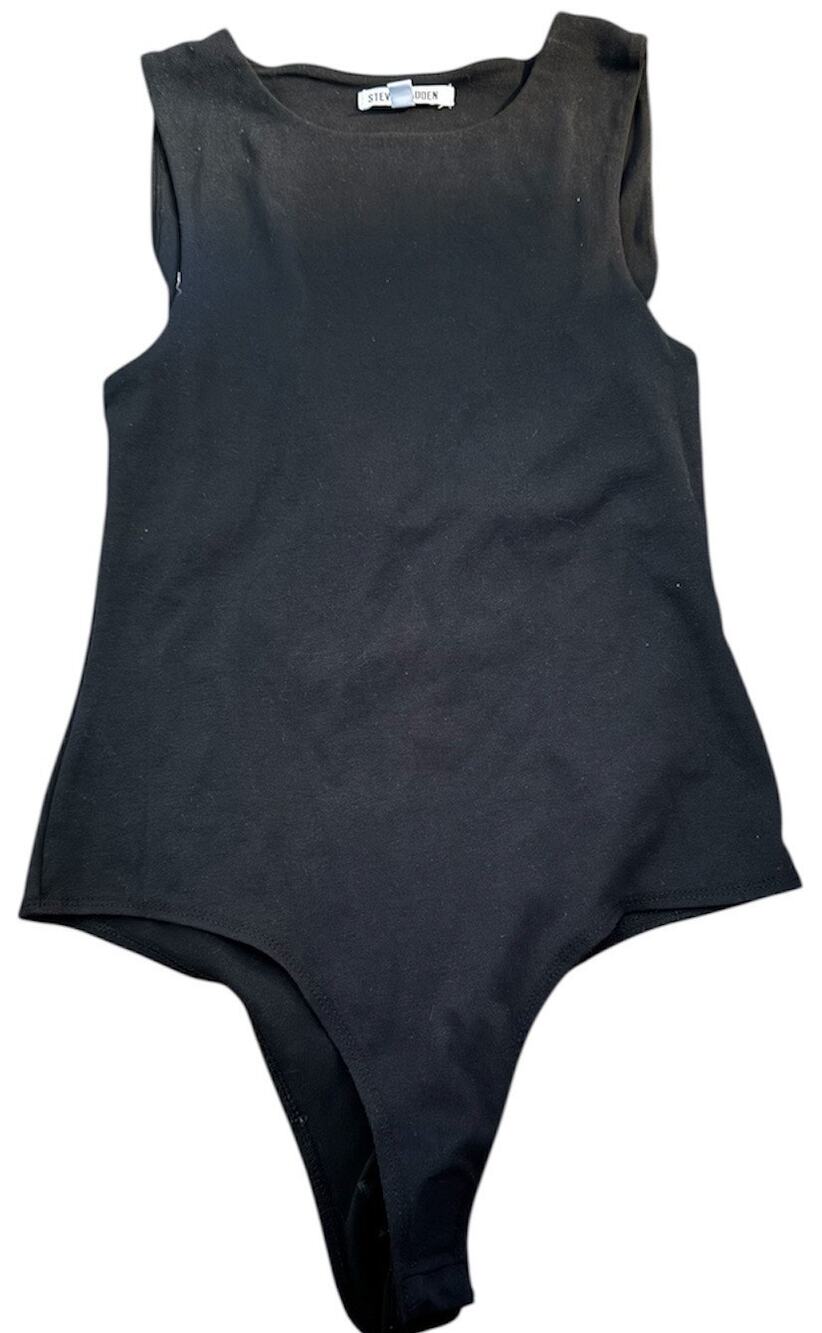 Steve Madden Nico Black Bodysuit Top, Sleeveless Round Neck, Women's Size Medium